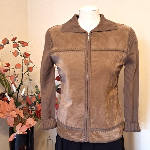 NWT Woman's Light Brown Camel Zip-Up Cardigan Knitwear Lightweight Sweater 6 S - Picture 3 of 6